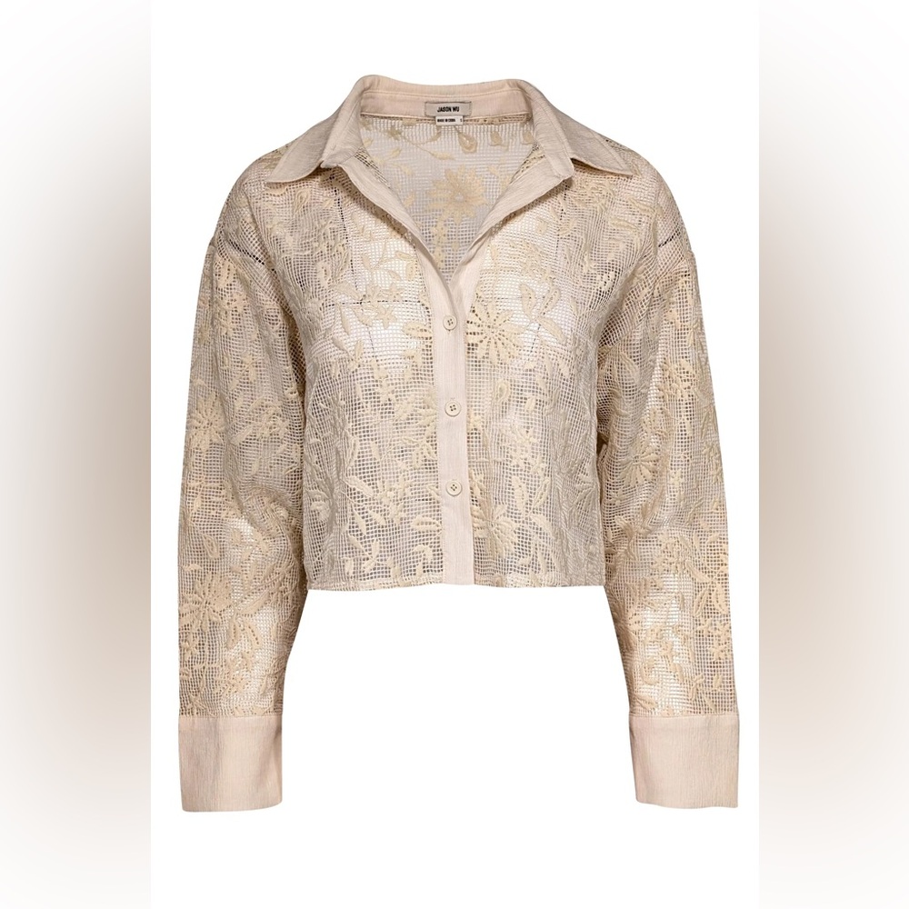 NWOT Jason Wu Cream Floral Embroidered Lace Top Sz. L
